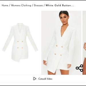 Prettlittlething white blazer dress with gold buttons. NEW WITH TAGS